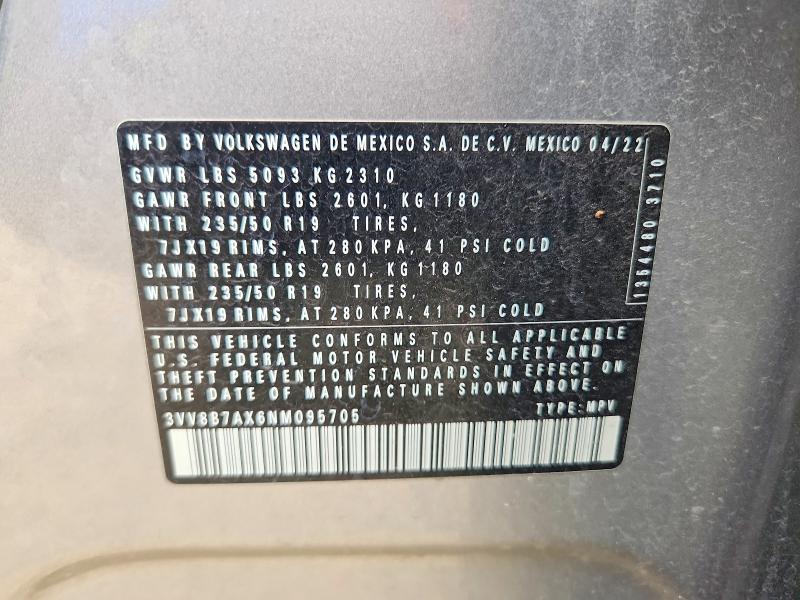 Продажа на аукционе авто 2022 Volkswagen Tiguan, vin: 3VV8B7AX6NM095705, номер лота: 54874686