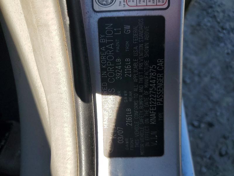Aukcja sprzedaży 2007 Kia Spectra, vin: KNAFE122275447875, numer aukcji: 53211476