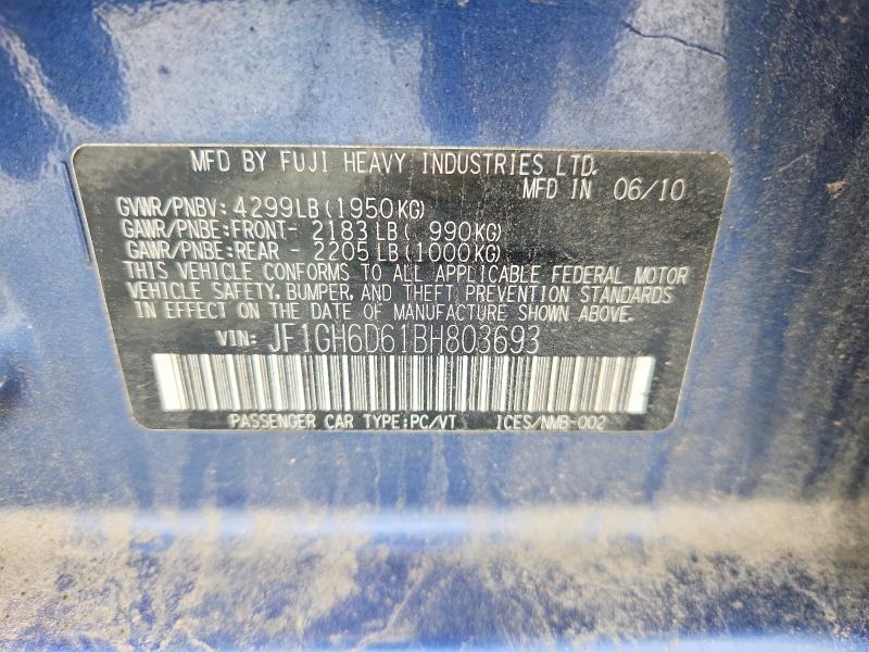 55207176 :رقم المزاد ، JF1GH6D61BH803693 vin ، 2011 Subaru Impreza مزاد بيع