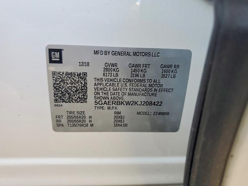 2019 Buick Enclave მანქანა იყიდება აუქციონზე, vin: 5GAERBKW2KJ208422, აუქციონის ნომერი: 51873536