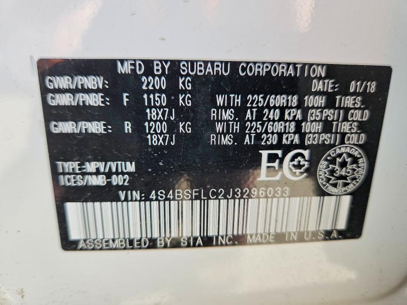 Aukcja sprzedaży 2018 Subaru Outback, vin: 4S4BSFLC2J3296033, numer aukcji: 53116846