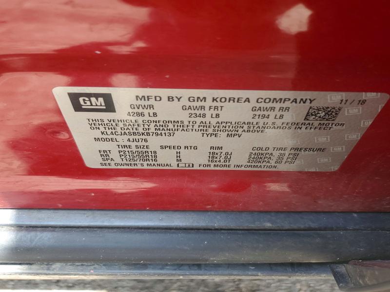 54183776 :رقم المزاد ، KL4CJASB5KB794137 vin ، 2019 Buick Encore مزاد بيع