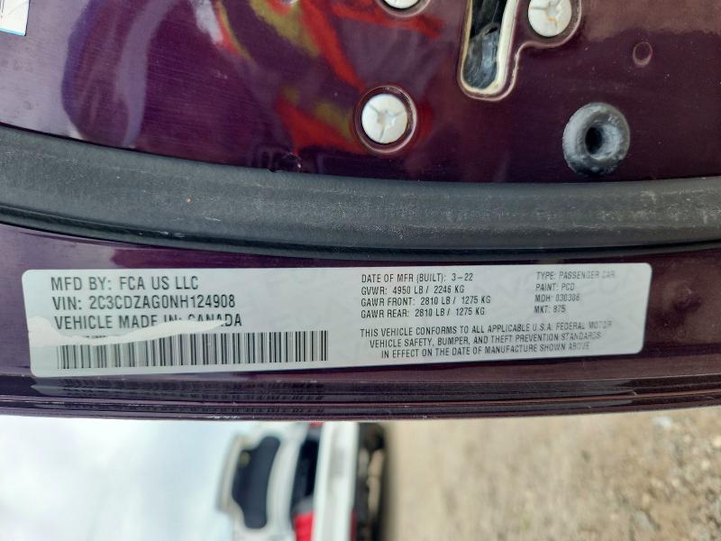 2022 Dodge Challenger მანქანა იყიდება აუქციონზე, vin: 2C3CDZAG0NH124908, აუქციონის ნომერი: 53534806