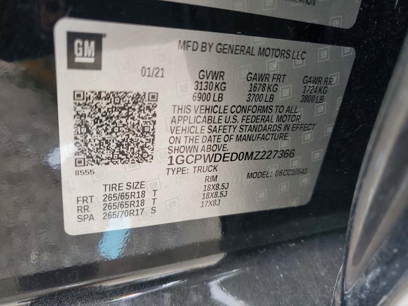 Продажа на аукционе авто 2021 Chevrolet Silverado, vin: 1GCPWDED0MZ227366, номер лота: 52500456