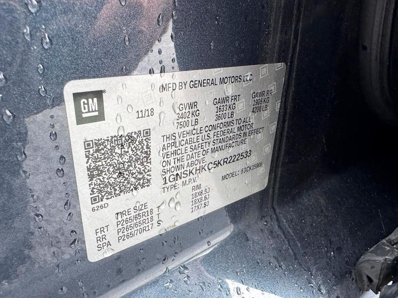 Aukcja sprzedaży 2019 Chevrolet Suburban, vin: 1GNSKHKC5KR222533, numer aukcji: 52507466