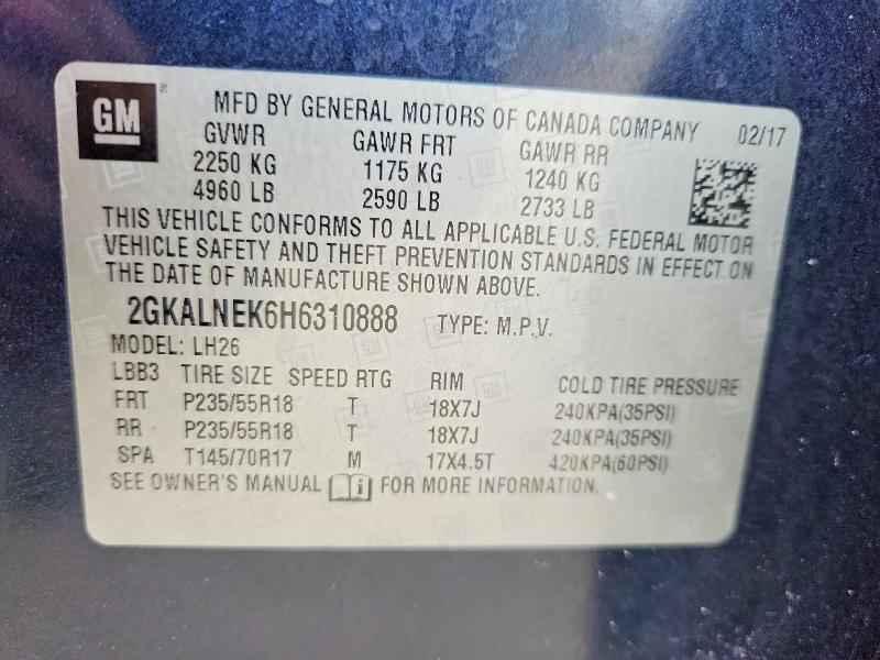 52499186 :رقم المزاد ، 2GKALNEK6H6310888 vin ، 2017 Gmc Terrain مزاد بيع