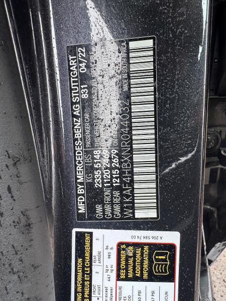 Продаж на аукціоні авто 2022 Mercedes-benz C, vin: W1KAF4HBXNR044032, номер лоту: 51917316