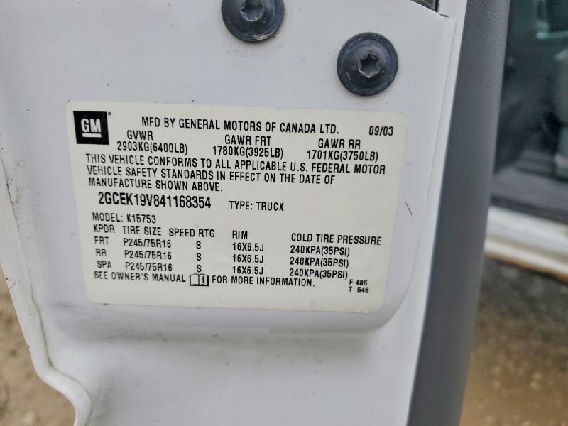 51265766 :رقم المزاد ، 2GCEK19V841168354 vin ، 2004 Chevrolet Silverado مزاد بيع
