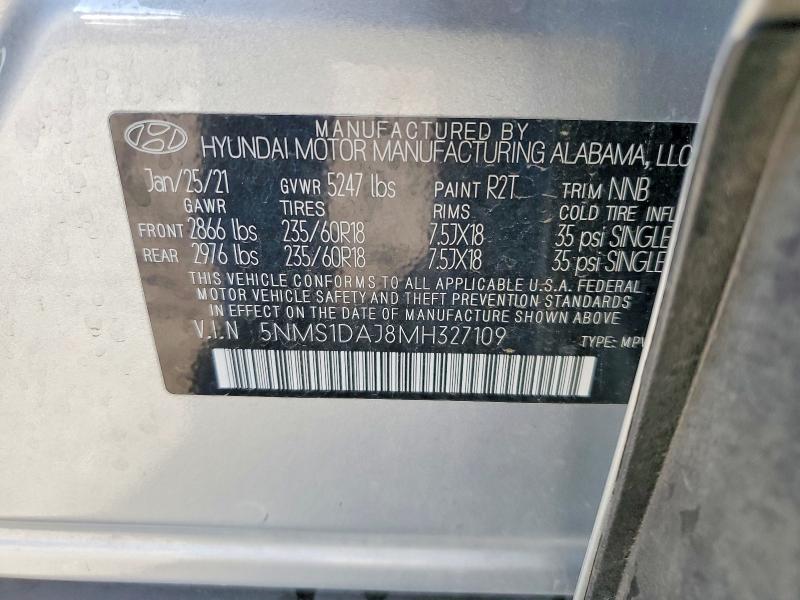 Aukcja sprzedaży 2021 Hyundai Santa Fe, vin: 5NMS1DAJ8MH327109, numer aukcji: 54141196
