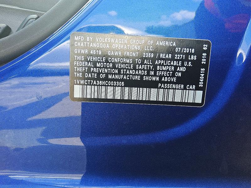 Aukcja sprzedaży 2017 Volkswagen Passat, vin: 1VWCT7A36HC003305, numer aukcji: 49782866