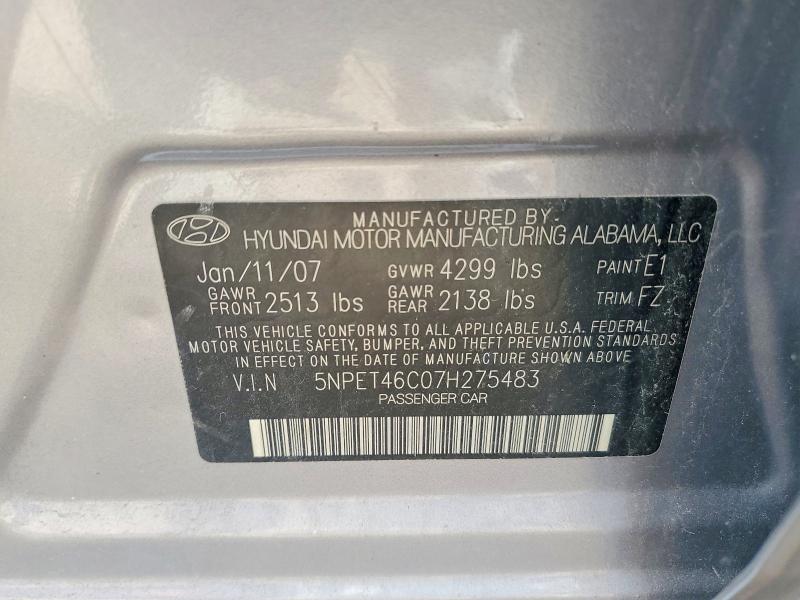 Продаж на аукціоні авто 2007 Hyundai Sonata, vin: 5NPET46C07H275483, номер лоту: 52063496