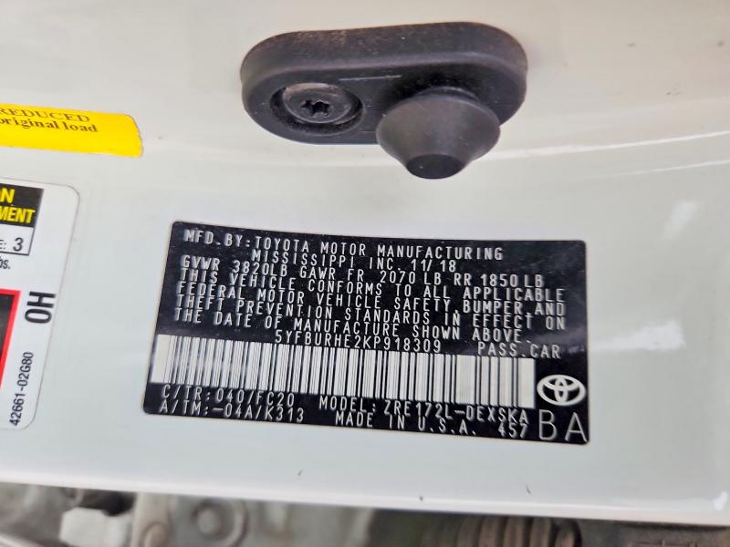 Продажа на аукционе авто 2019 Toyota Corolla, vin: 5YFBURHE2KP918309, номер лота: 52890676