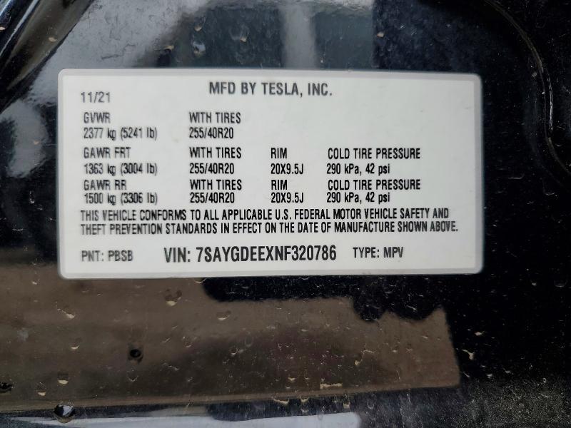 2022 Tesla Model Y მანქანა იყიდება აუქციონზე, vin: 7SAYGDEEXNF320786, აუქციონის ნომერი: 53776636
