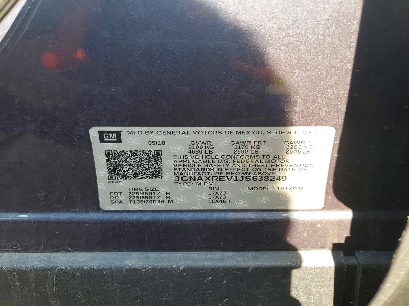 Продаж на аукціоні авто 2018 Chevrolet Equinox, vin: 3GNAXREV1JS638249, номер лоту: 54750536