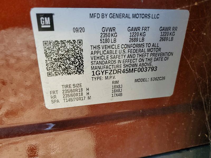 51659376 :رقم المزاد ، 1GYFZDR45MF003793 vin ، 2021 Cadillac Xt4 مزاد بيع