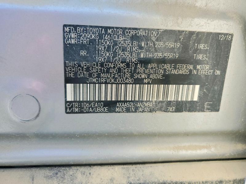 2019 Toyota Rav4 მანქანა იყიდება აუქციონზე, vin: JTMC1RFV0KJ003480, აუქციონის ნომერი: 53222746