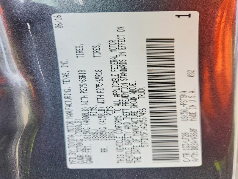 52118436 :رقم المزاد ، 5TFDY5F14GX567496 vin ، 2016 Toyota Tundra مزاد بيع