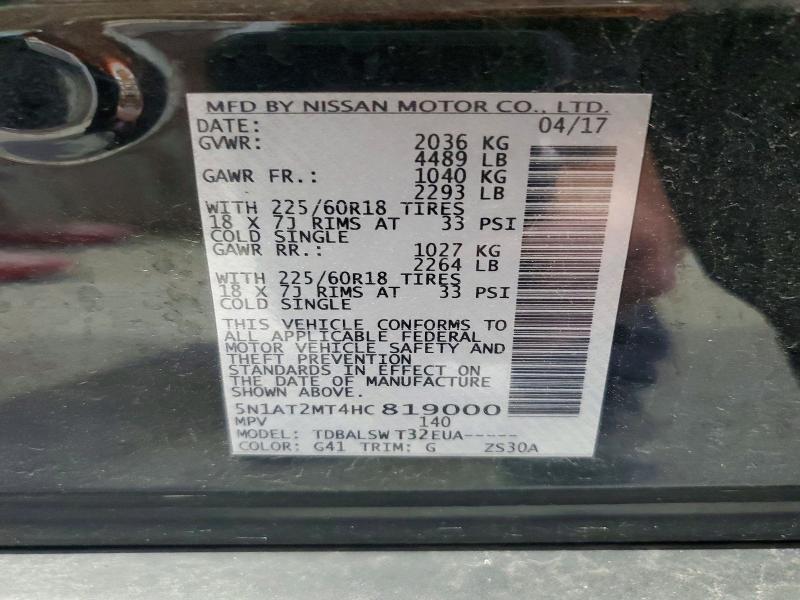 53340806 :رقم المزاد ، 5N1AT2MT4HC819000 vin ، 2017 Nissan Rogue مزاد بيع