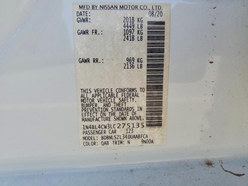 Aukcja sprzedaży 2020 Nissan Altima, vin: 1N4BL4CW3LC275135, numer aukcji: 55004806