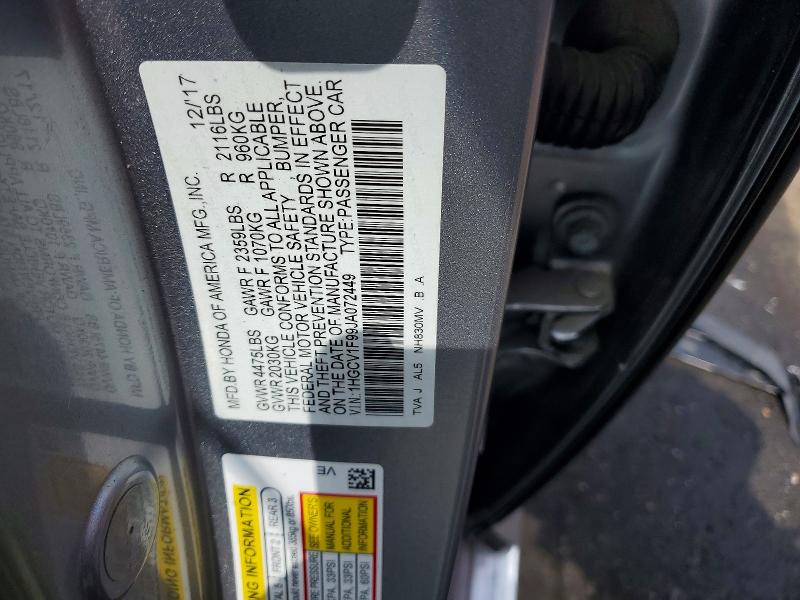 Продаж на аукціоні авто 2018 Honda Accord, vin: 1HGCV1F99JA072449, номер лоту: 52551476
