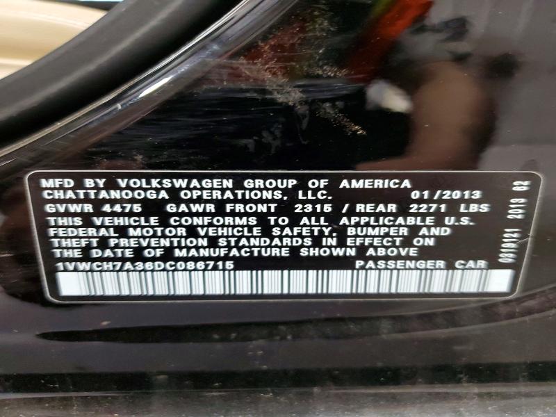 Продаж на аукціоні авто 2013 Volkswagen Passat, vin: 1VWCH7A36DC086715, номер лоту: 54255846