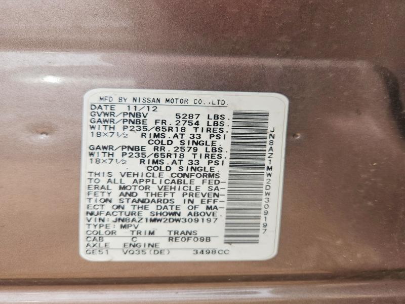 Продажа на аукционе авто 2013 Nissan Murano, vin: JN8AZ1MW2DW309197, номер лота: 53101376