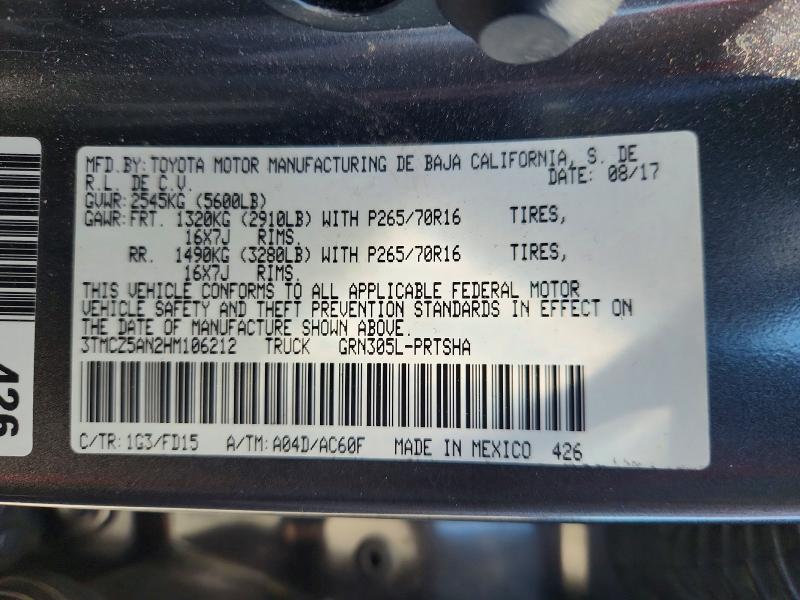 Aukcja sprzedaży 2017 Toyota Tacoma, vin: 3TMCZ5AN2HM106212, numer aukcji: 53978686