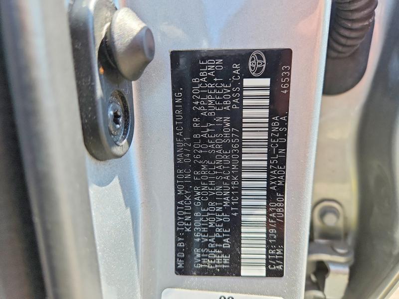 Aukcja sprzedaży 2021 Toyota Camry, vin: 4T1C11BK1MU036577, numer aukcji: 53064606
