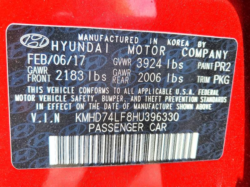 Продажа на аукционе авто 2017 Hyundai Elantra, vin: KMHD74LF8HU396330, номер лота: 53050416