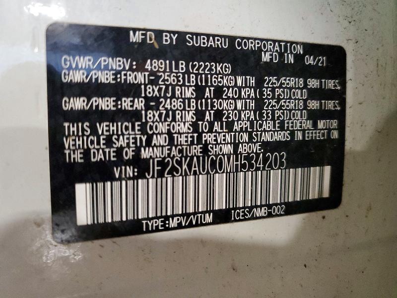 2021 Subaru Forester მანქანა იყიდება აუქციონზე, vin: JF2SKAUC0MH534203, აუქციონის ნომერი: 53442096