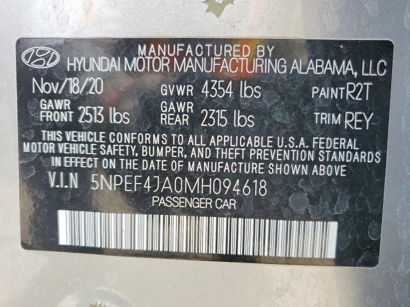 53439516 :رقم المزاد ، 5NPEF4JA0MH094618 vin ، 2021 Hyundai Sonata مزاد بيع