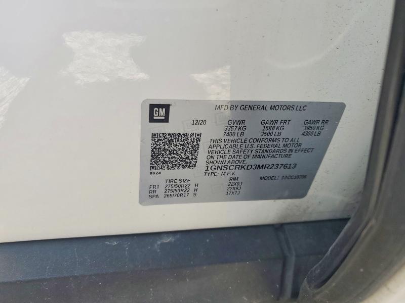 Продаж на аукціоні авто 2021 Chevrolet Tahoe, vin: 1GNSCRKD3MR237613, номер лоту: 52957366