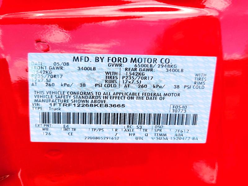Продажа на аукционе авто 2008 Ford F150, vin: 1FTRF12268KE83665, номер лота: 54526596