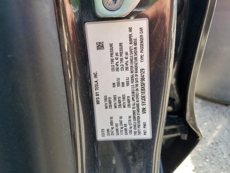Aukcja sprzedaży 2025 Tesla Model 3, vin: 5YJ3E1EBXSF984129, numer aukcji: 53971366