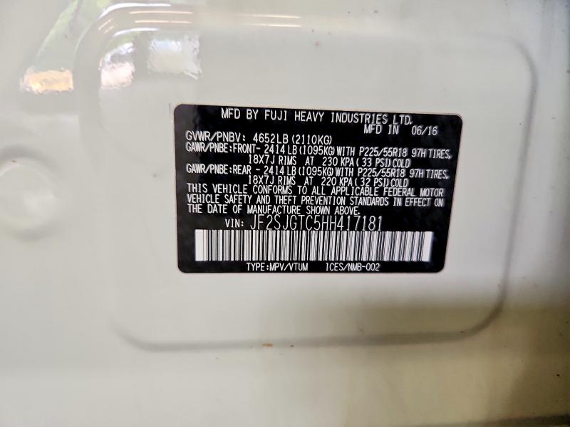 2017 Subaru Forester მანქანა იყიდება აუქციონზე, vin: JF2SJGTC5HH417181, აუქციონის ნომერი: 55370466