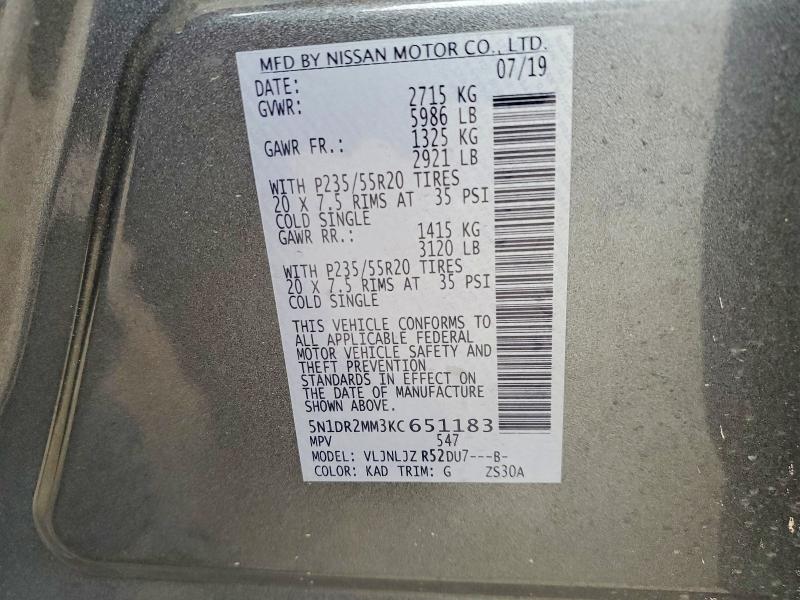 Продажа на аукционе авто 2019 Nissan Pathfinder, vin: 5N1DR2MM3KC651183, номер лота: 51190156