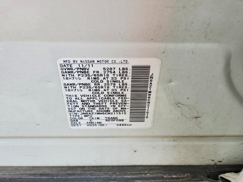 54681786 :رقم المزاد ، JN8AZ1MW6CW211515 vin ، 2012 Nissan Murano مزاد بيع