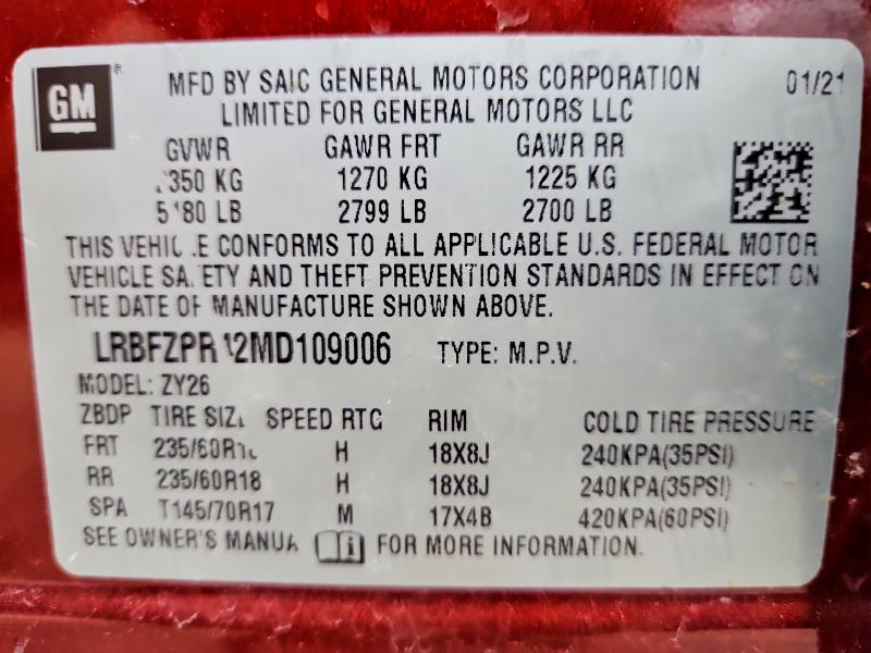 54640146 :رقم المزاد ، LRBFZPR42MD109006 vin ، 2021 Buick Envision مزاد بيع