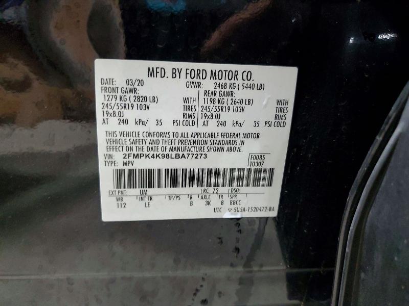 Продажа на аукционе авто 2020 Ford Edge, vin: 2FMPK4K98LBA77273, номер лота: 52339516