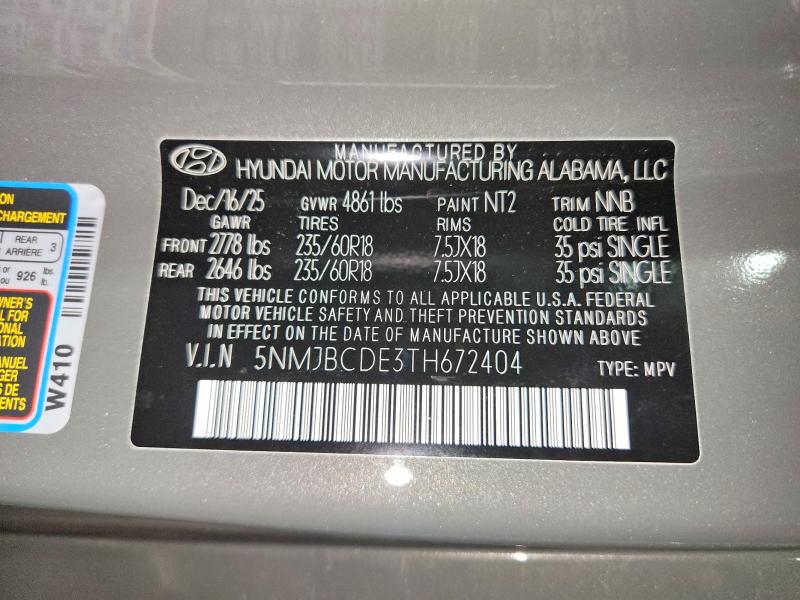 Продажа на аукционе авто 2026 Hyundai Tucson, vin: 5NMJBCDE3TH672404, номер лота: 53765586