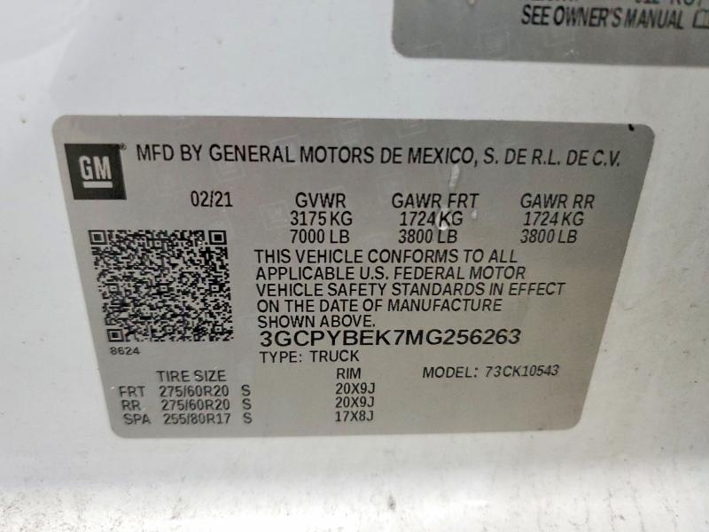 53767426 :رقم المزاد ، 3GCPYBEK7MG256263 vin ، 2021 Chevrolet Silverado مزاد بيع