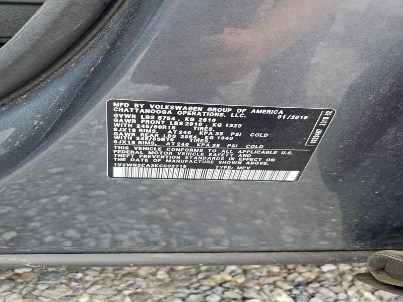 52395856 :رقم المزاد ، 1V2WR2CA3KC532715 vin ، 2019 Volkswagen Atlas Se مزاد بيع