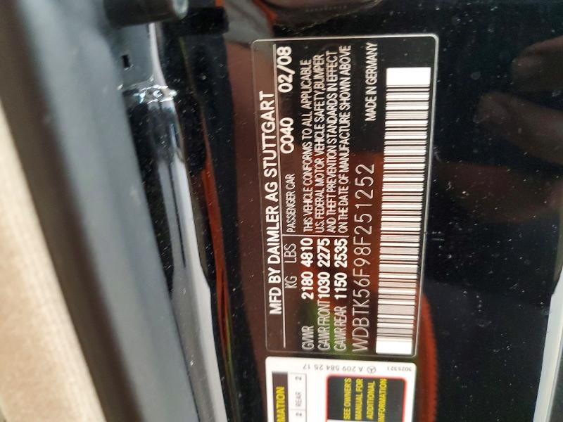 Продаж на аукціоні авто 2008 Mercedes-benz Clk, vin: WDBTK56F98F251252, номер лоту: 52391396