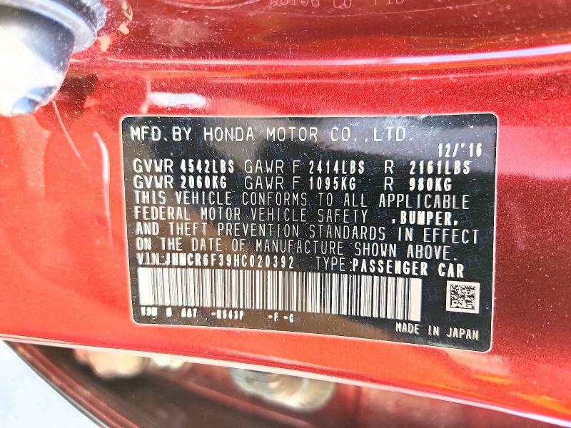 Aukcja sprzedaży 2017 Honda Accord, vin: JHMCR6F39HC020392, numer aukcji: 54615346