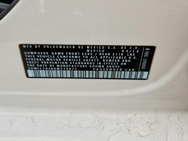54850506 :رقم المزاد ، 3VWLL7AJ8DM275877 vin ، 2013 Volkswagen Jetta مزاد بيع