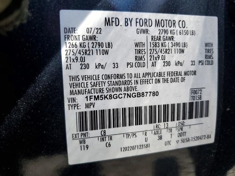 Продаж на аукціоні авто 2022 Ford Explorer, vin: 1FM5K8GC7NGB87780, номер лоту: 52599356