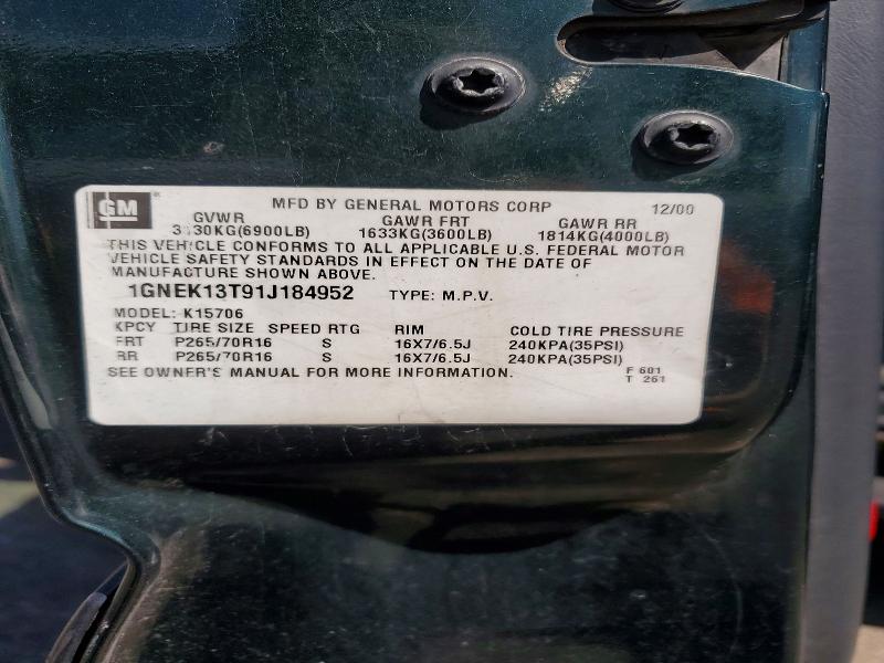 52470366 :رقم المزاد ، 1GNEK13T91J184952 vin ، 2001 Chevrolet Tahoe مزاد بيع