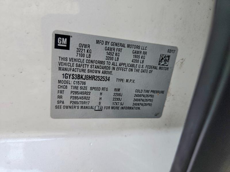 Aukcja sprzedaży 2017 Cadillac Escalade, vin: 1GYS3BKJ8HR252534, numer aukcji: 55240626