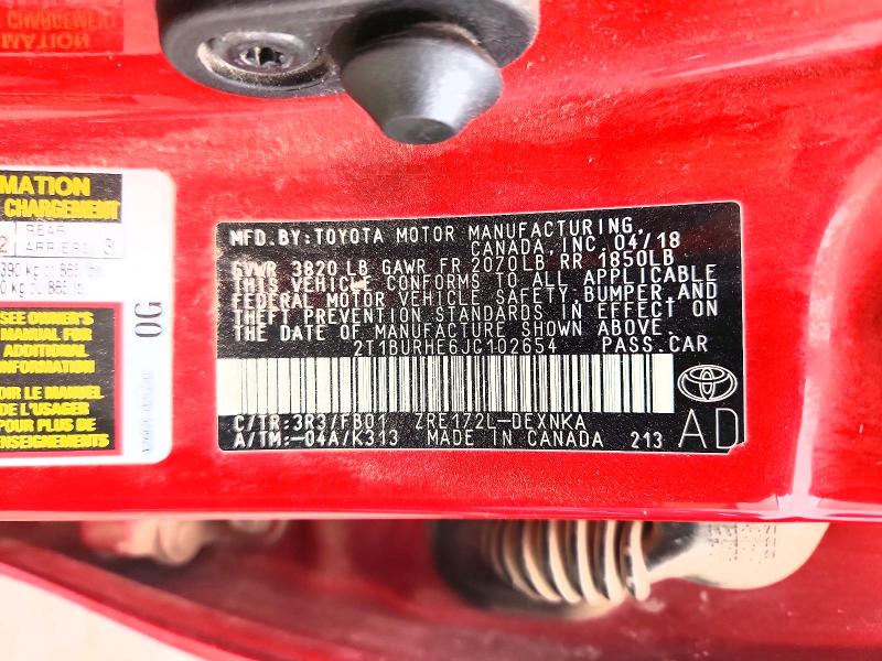 Aukcja sprzedaży 2018 Toyota Corolla, vin: 2T1BURHE6JC102654, numer aukcji: 52150086
