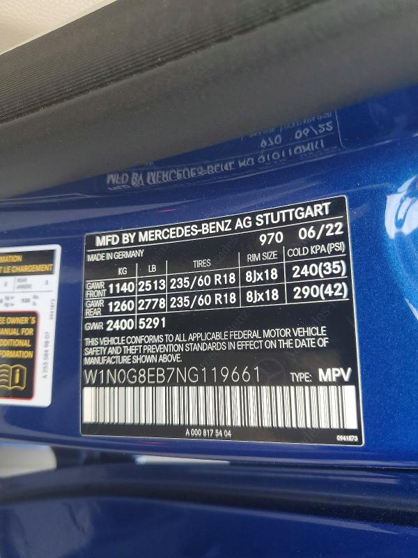 Aukcja sprzedaży 2022 Mercedes-benz Glc, vin: W1N0G8EB7NG119661, numer aukcji: 52765026
